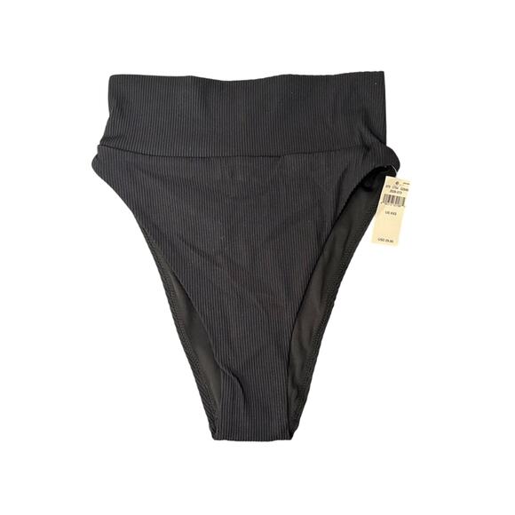 NWT Aerie Ribbed High Cut Cheeky Bikini Bottom Black XXS Swim - Picture 2 of 4
